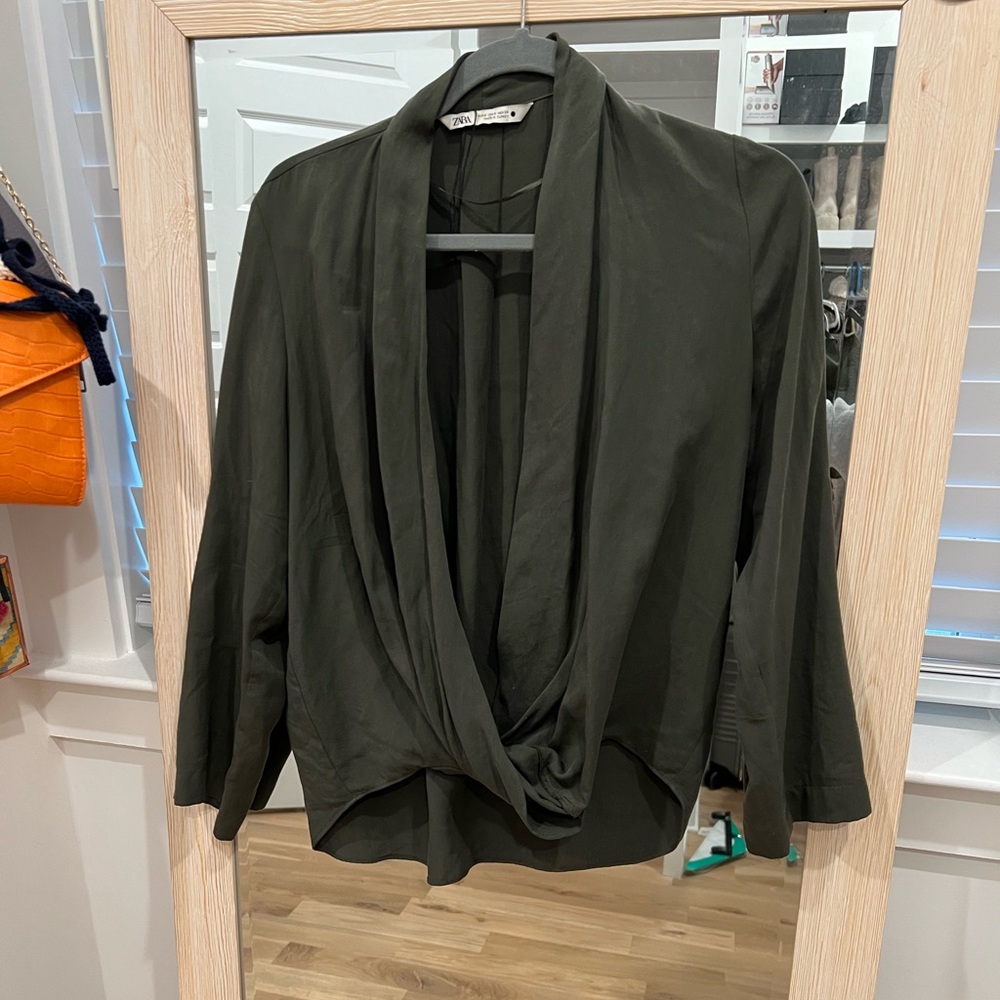 Zara green open front shirt